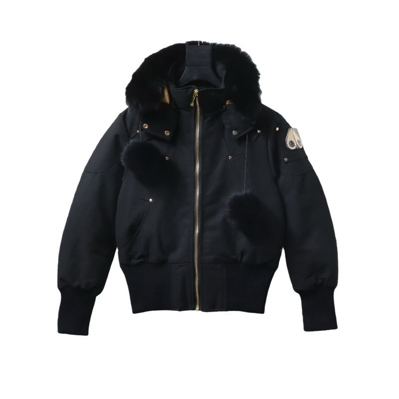 Moose Knuckles Black Hooded Bomber Jacket
