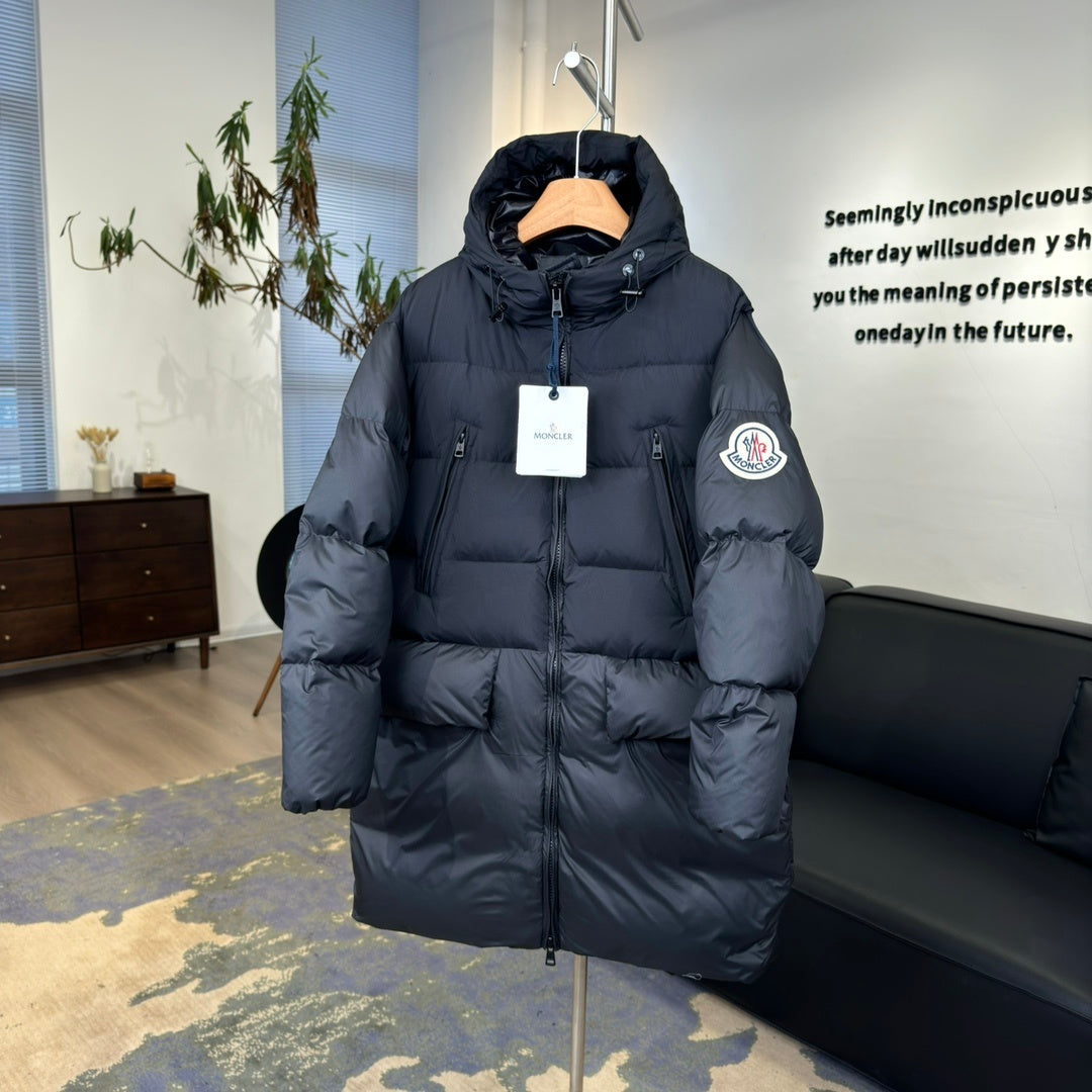 Moncler Quilted Black Hooded Longline Puffer Coat