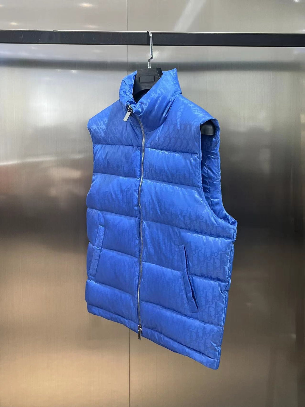 Dior Oblique Royal Blue Quilted Zip-Front Puffer Vest