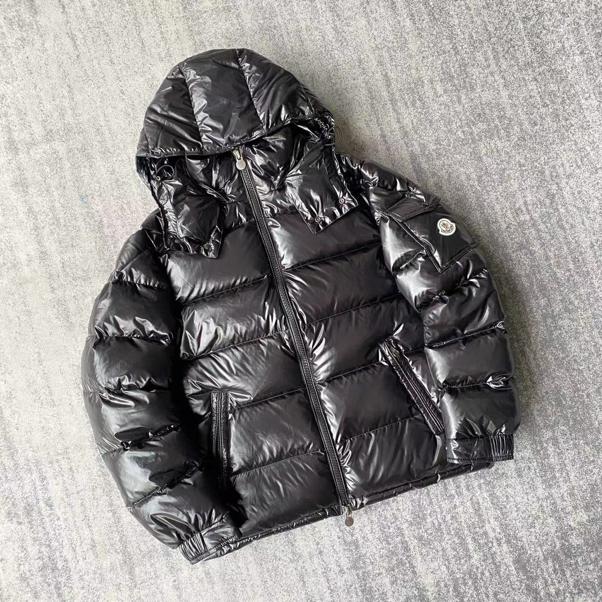 Moncler Glossy Black Hooded Quilted Puffer Jacket