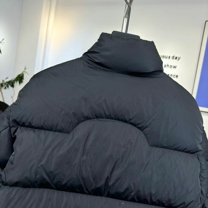 Moncler Quilted Black Stand-Collar Puffer Jacket with Beige Trim