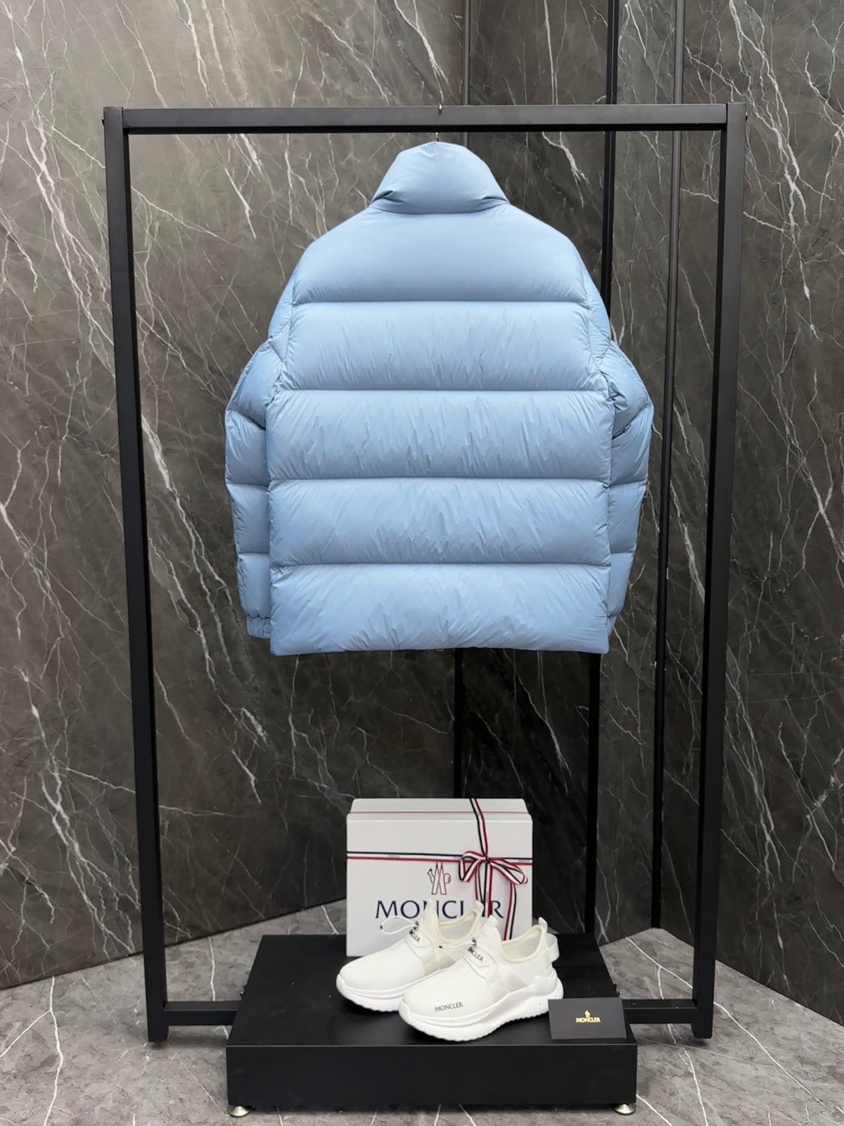 Moncler Quilted Light Blue Stand-Collar Puffer Jacket