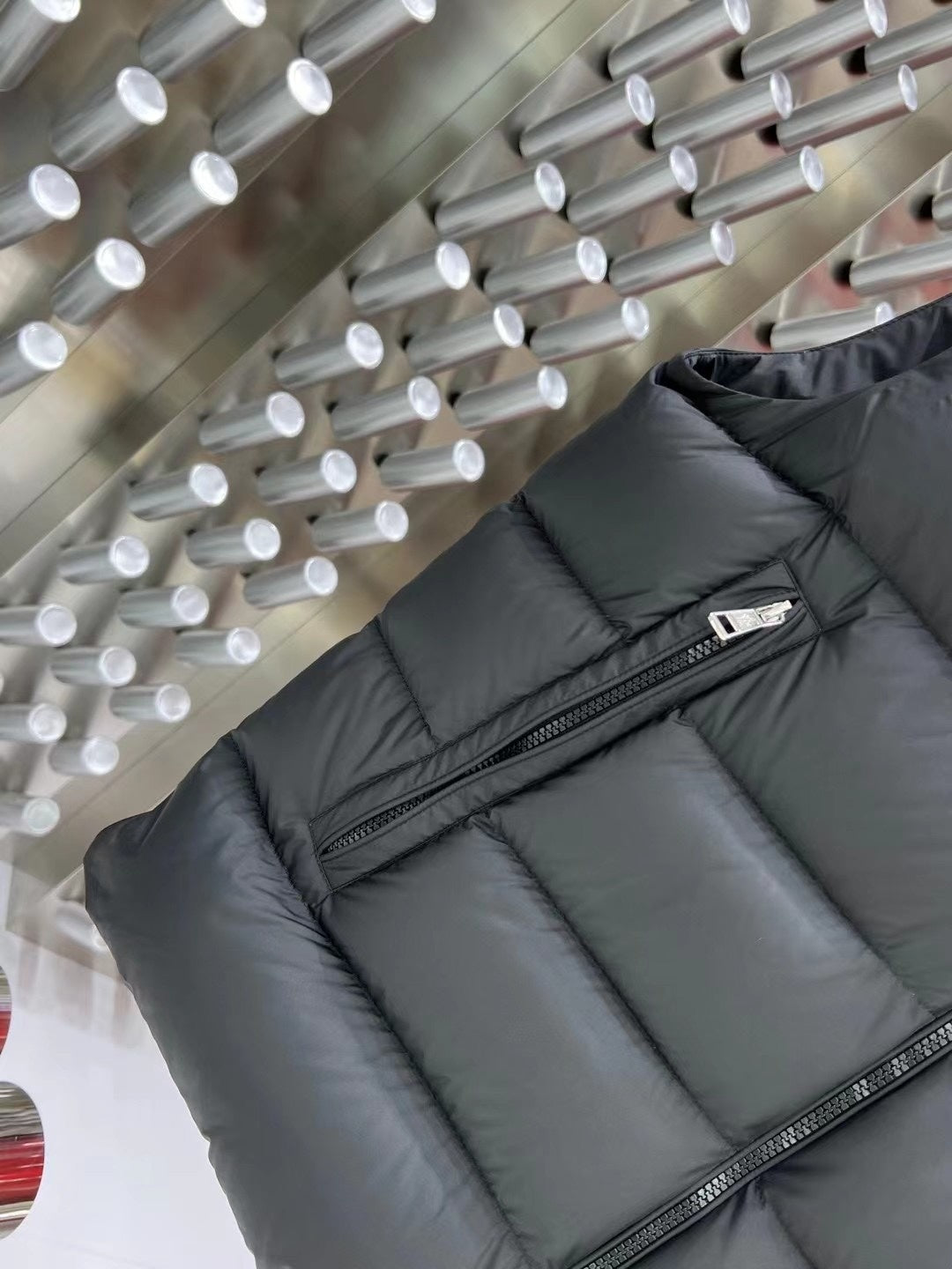 Moncler Quilted Charcoal Gray Hooded Puffer Vest
