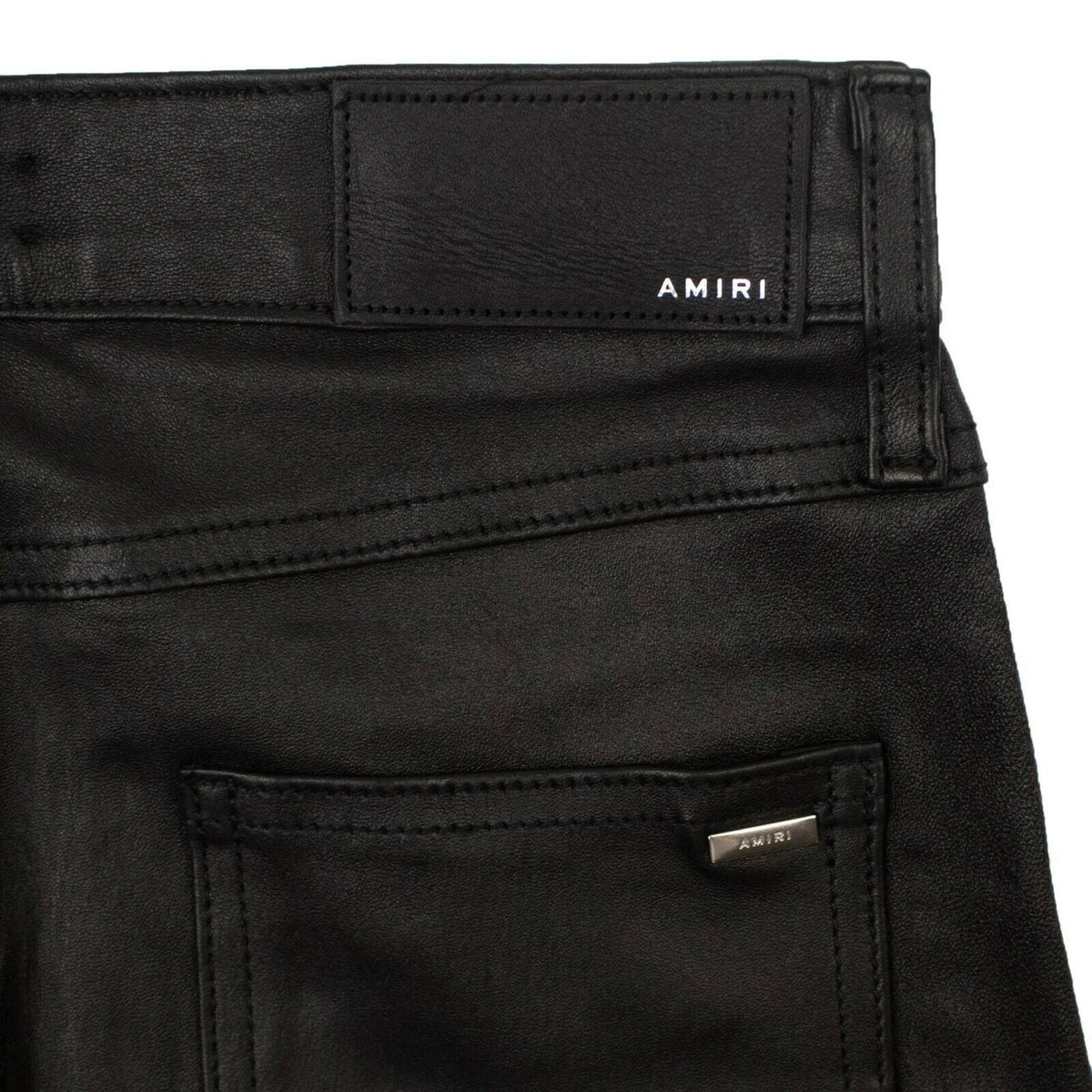 Amiri Crop Straight Lthr Denim Pants - Black