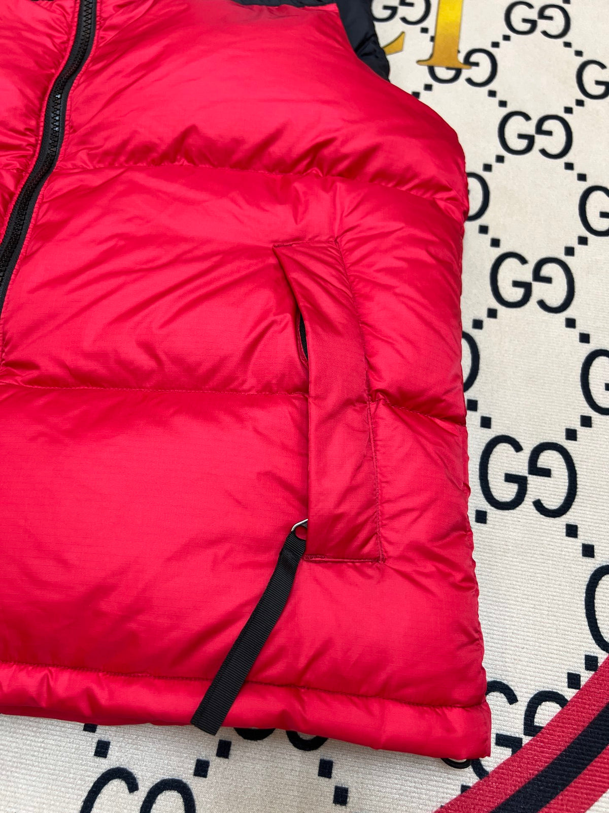 The North Face Quilted Red and Black Puffer Vest