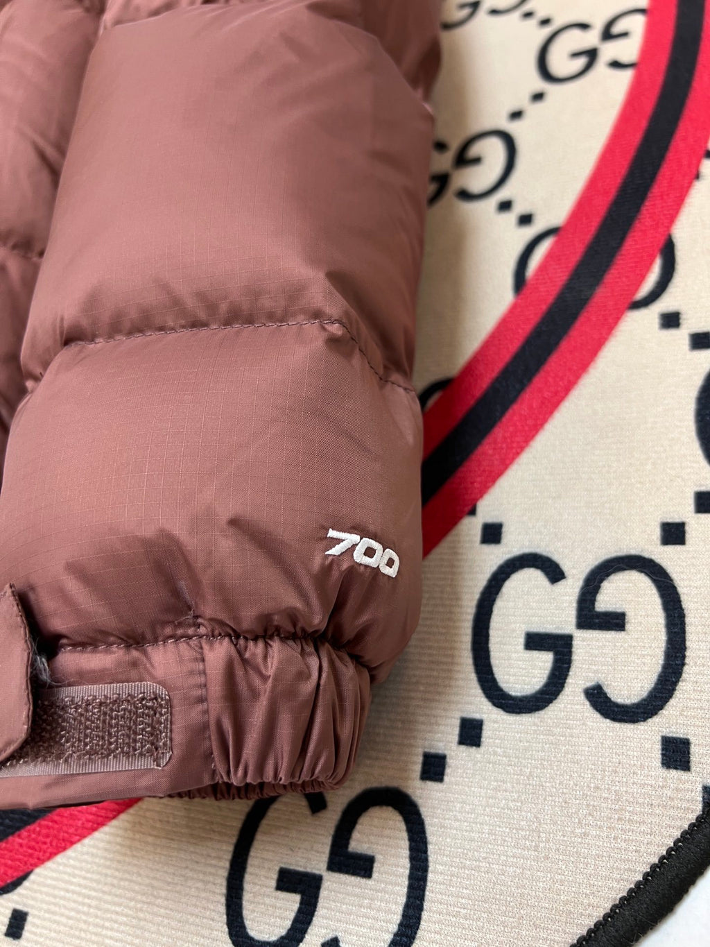 The North Face Quilted Dusty Rose and Burgundy Stand-Collar Puffer Jacket