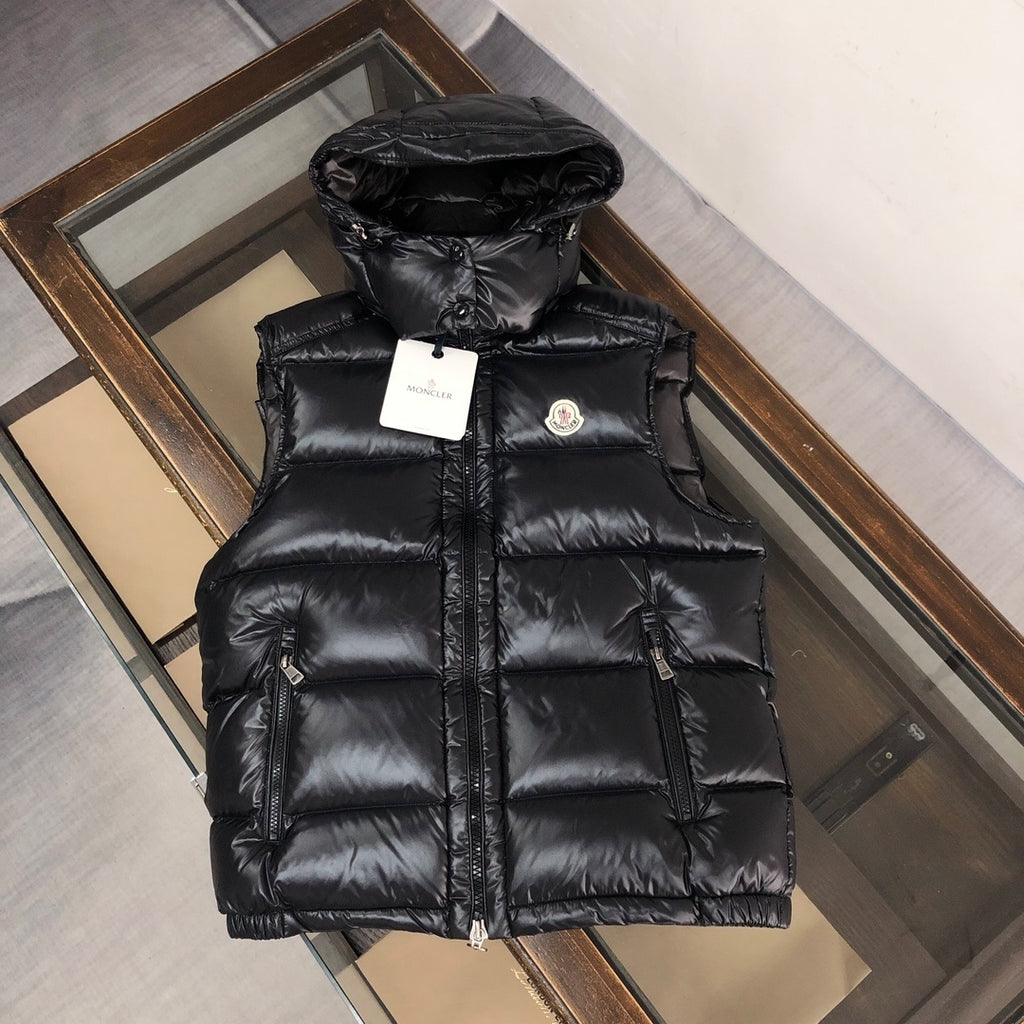 Moncler Glossy Black Hooded Quilted Puffer Vest
