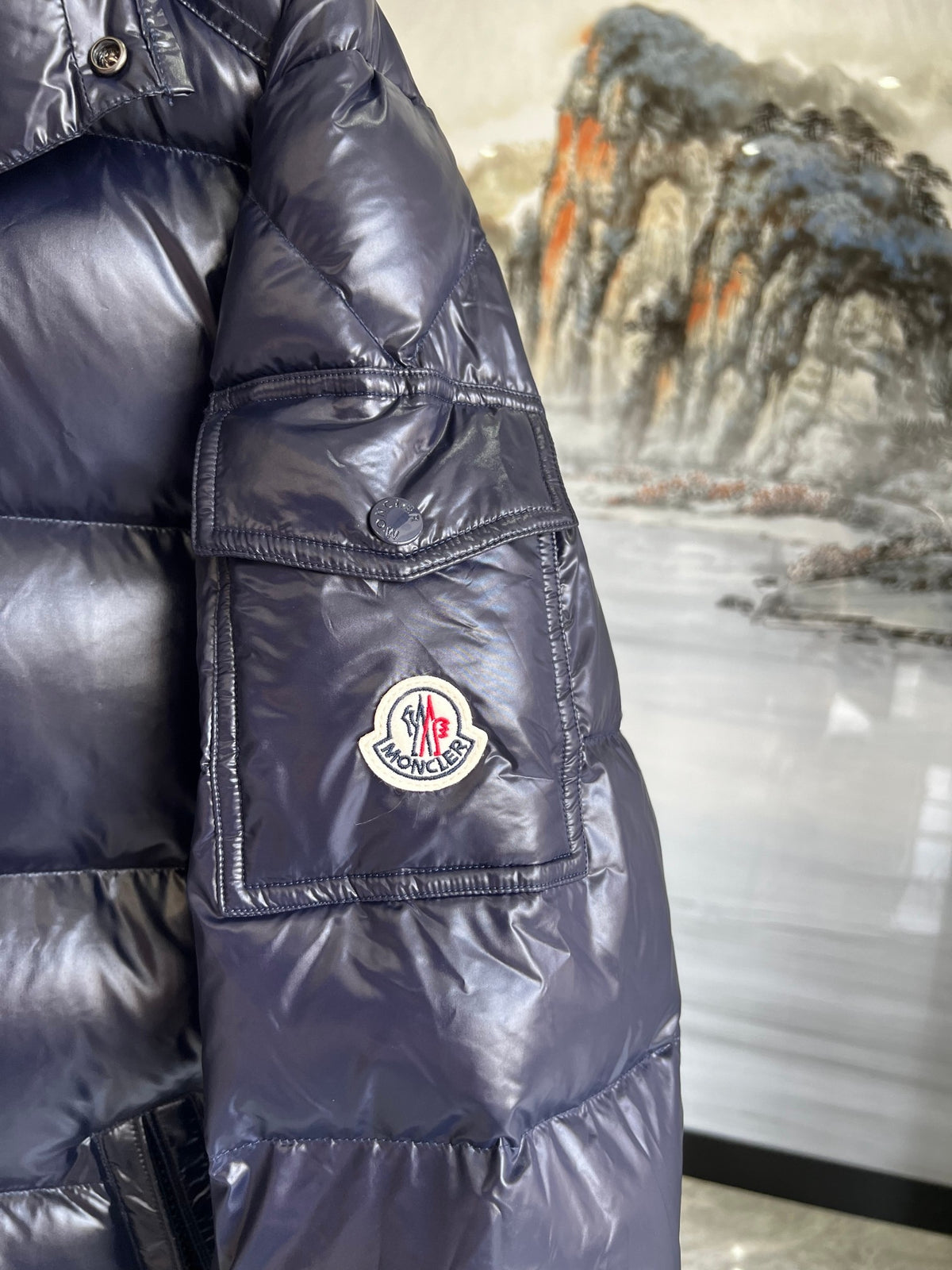 Moncler Glossy Navy Blue Hooded Quilted Puffer Jacket