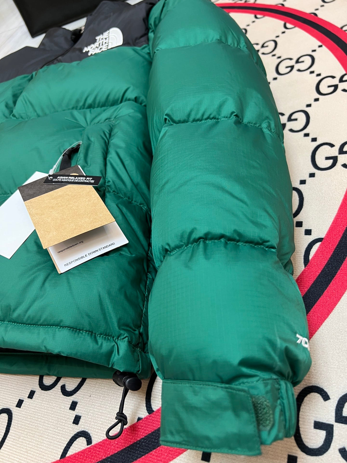 The North Face Quilted Forest Green and Black Stand-Collar Puffer Jacket