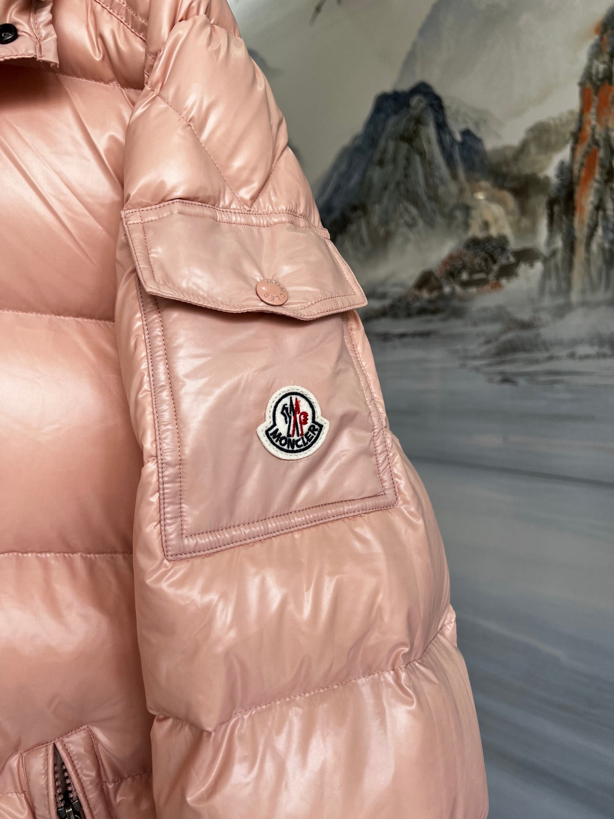 Moncler Glossy Blush Pink Hooded Quilted Puffer Jacket