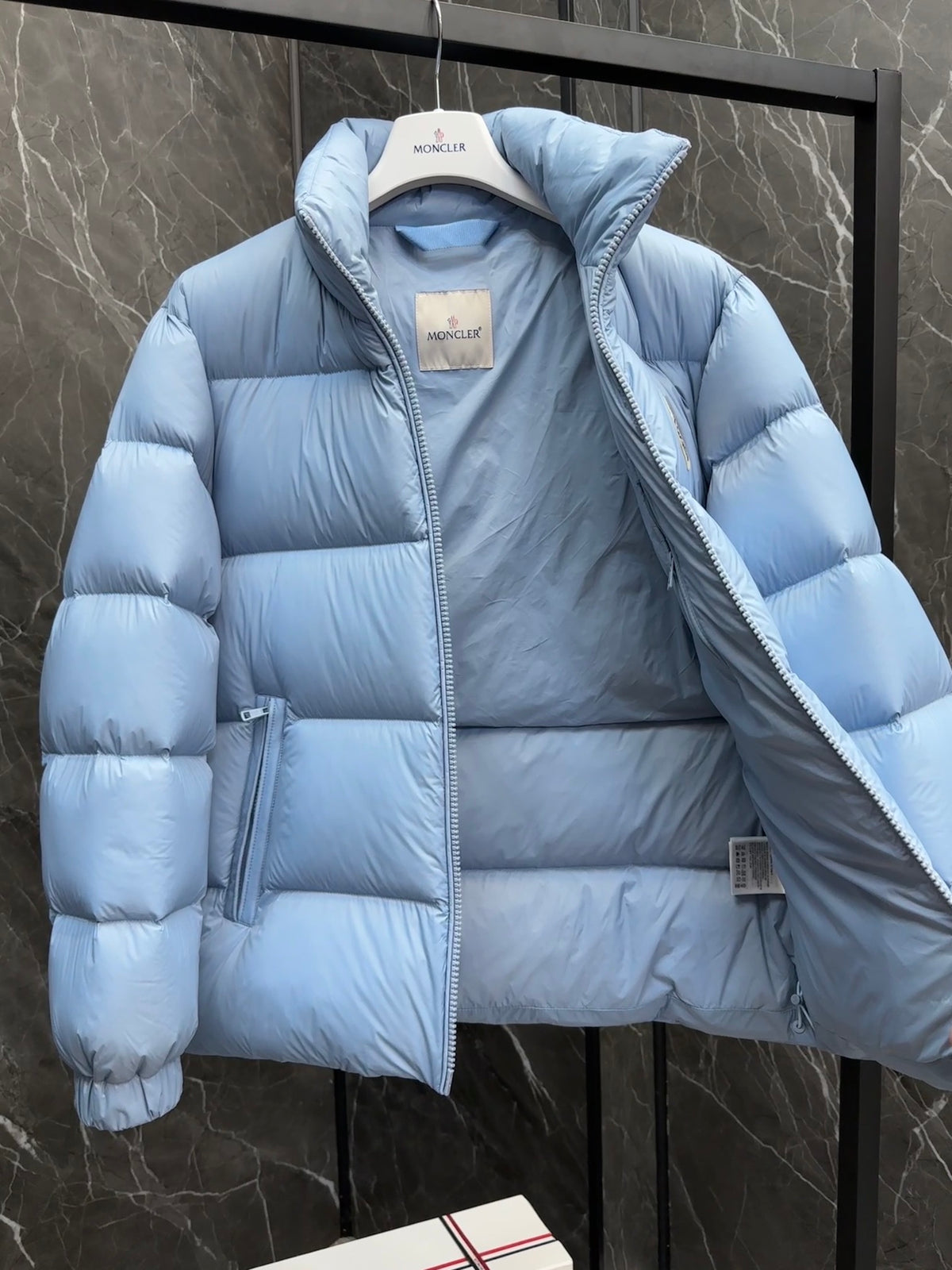 Moncler Quilted Light Blue Stand-Collar Puffer Jacket
