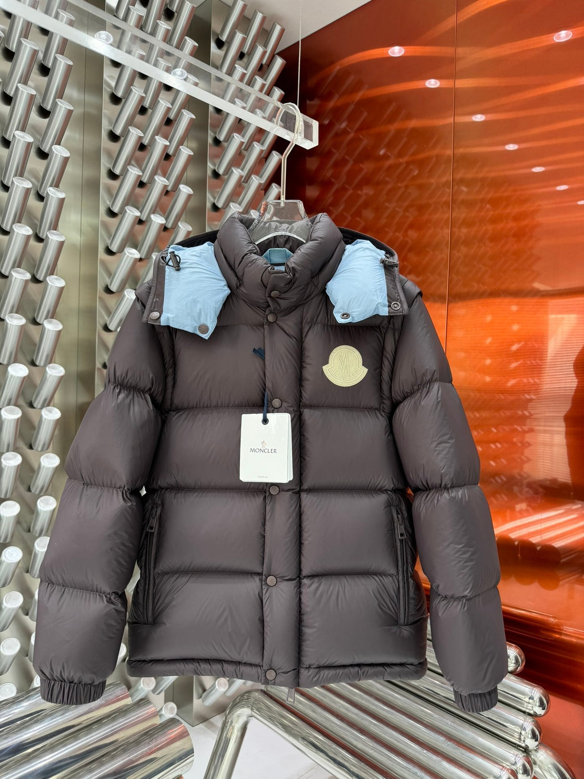 Moncler Quilted Taupe Gray Hooded Puffer Jacket