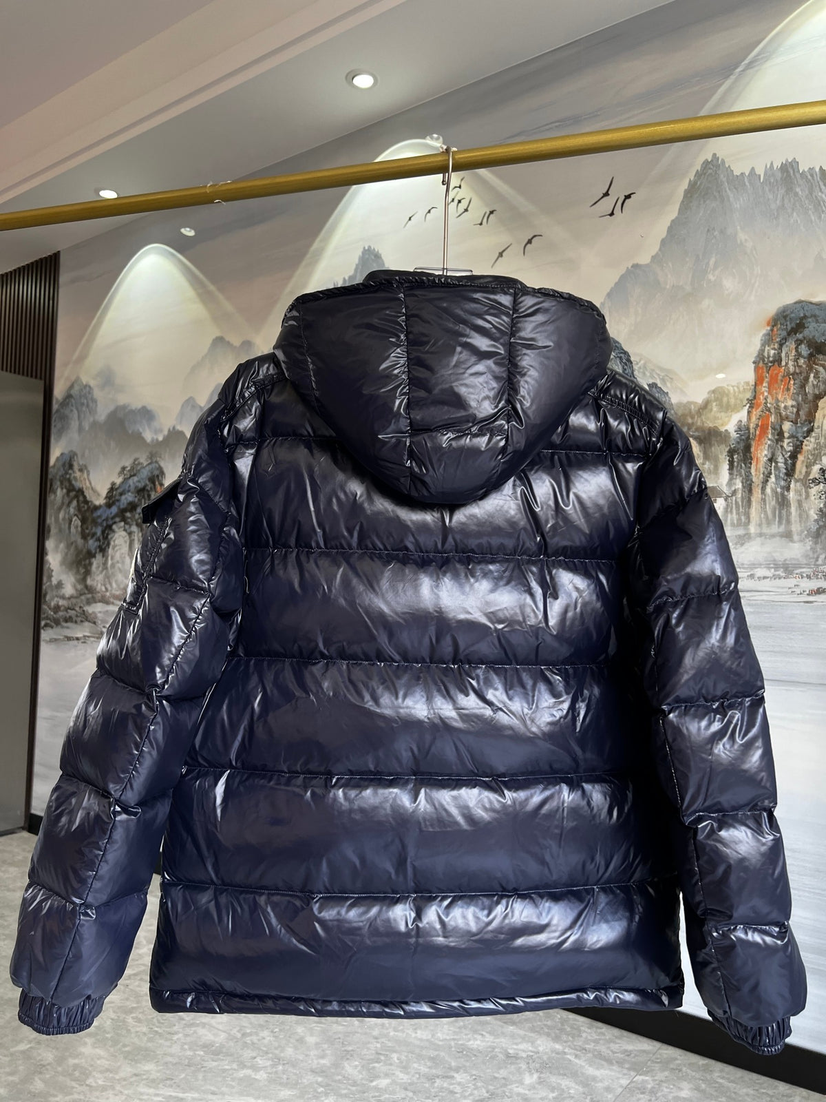 Moncler Glossy Navy Blue Hooded Quilted Puffer Jacket