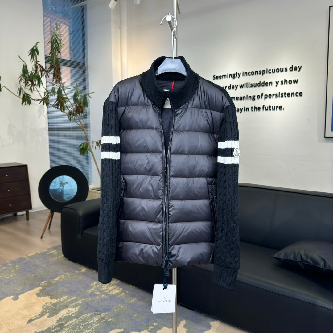 Moncler Hybrid Black Cable-Knit Zip-Front Jacket