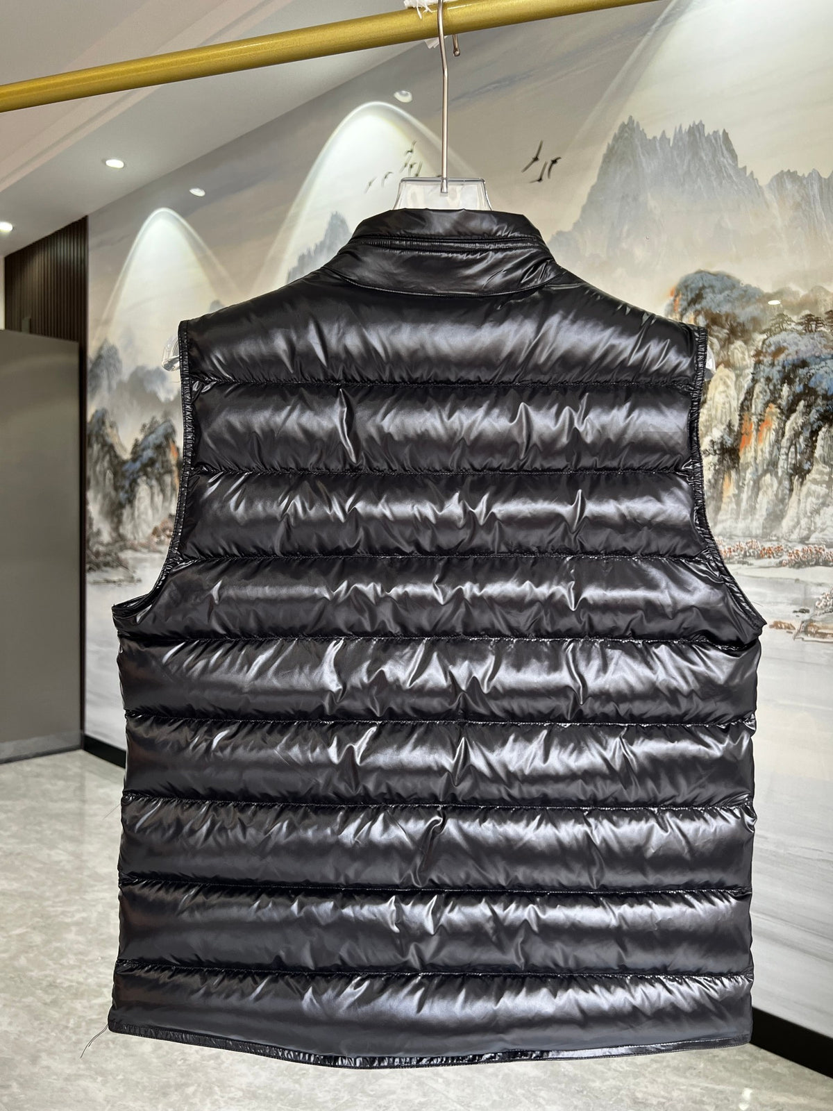 Moncler Glossy Black Quilted Zip-Front Puffer Vest