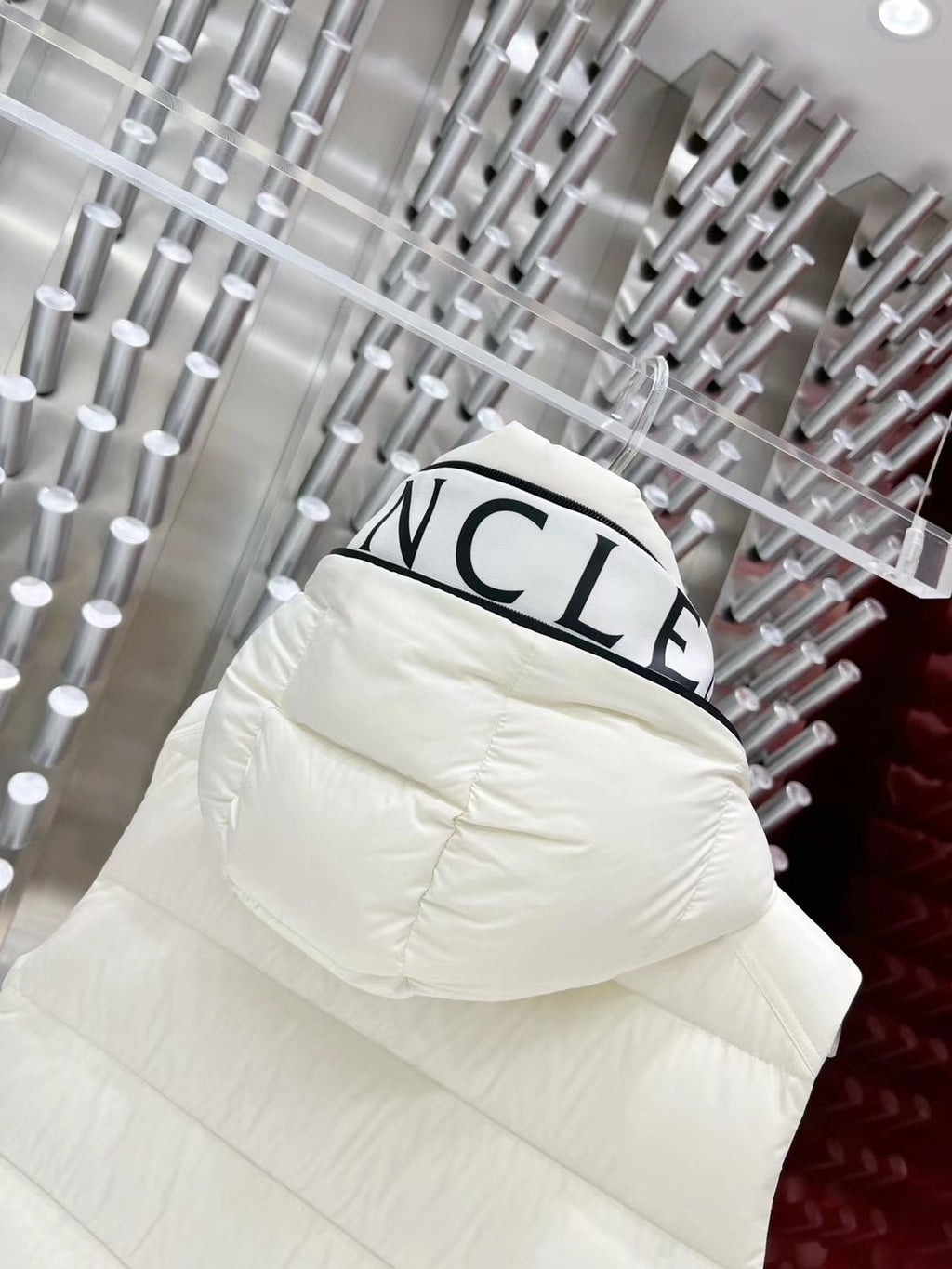 Moncler Quilted Ivory White Hooded Puffer Vest