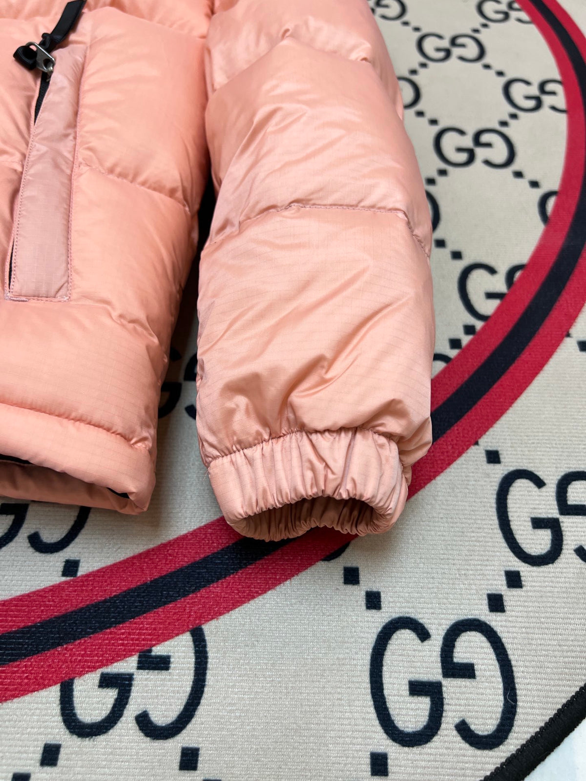 The North Face Quilted Peach Pink and Black Stand-Collar Puffer Jacket