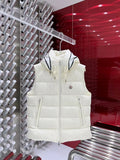 Moncler Quilted Ivory White Hooded Puffer Vest