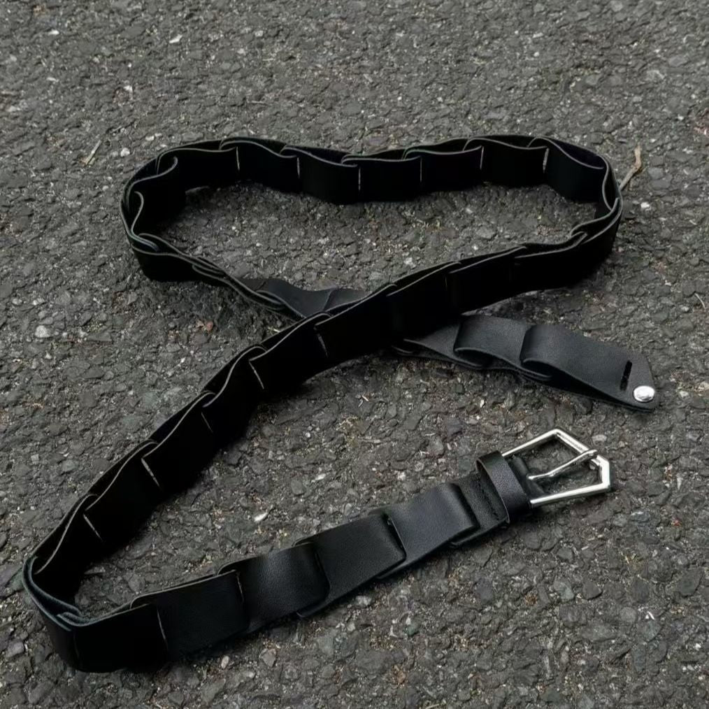 Amalga mation 24AW Buckle Strap Spliced Calfskin Waist Belt