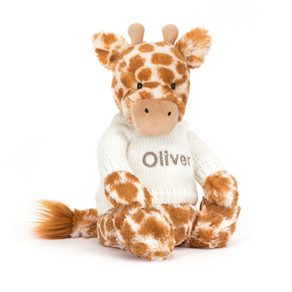 Bashful Giraffe with Personalized Cream Jumper