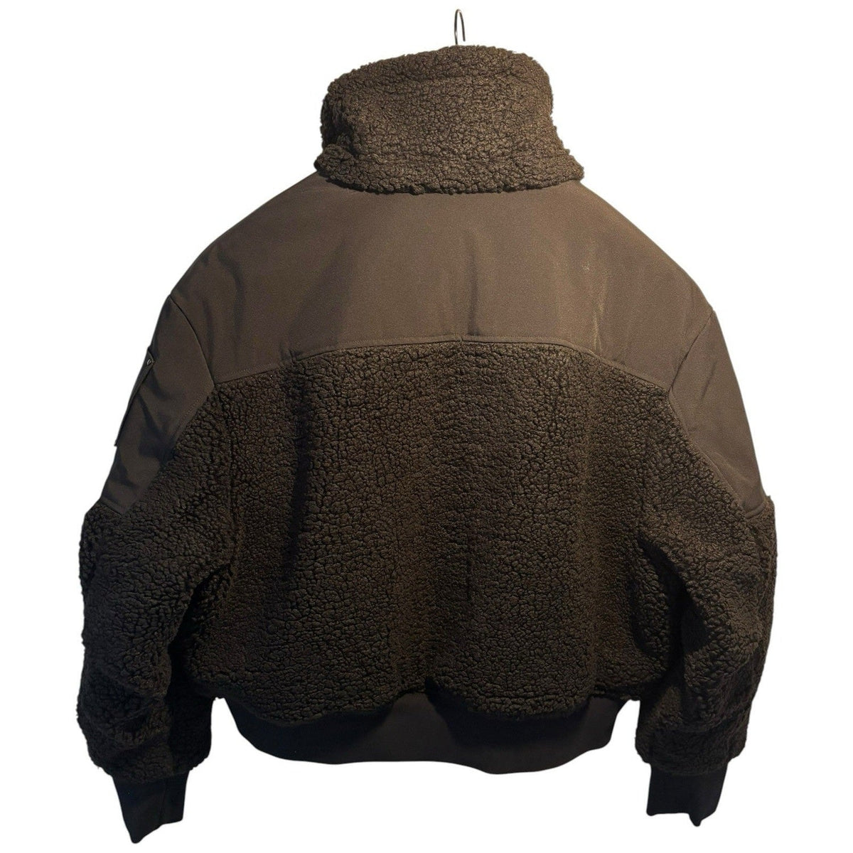 Moose Knuckles Dark Brown Stand-Collar Fleece Bomber Jacket