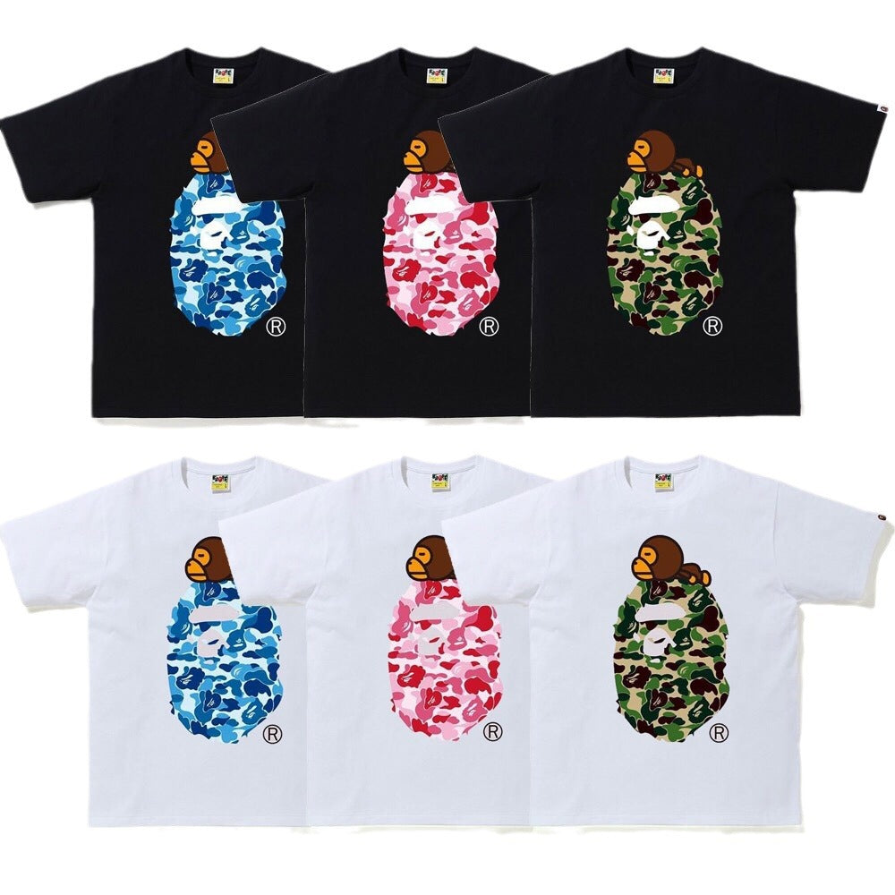 BAPE Classic Camo Ape Head Letter Print Loose Unisex Casual T-Shirt
