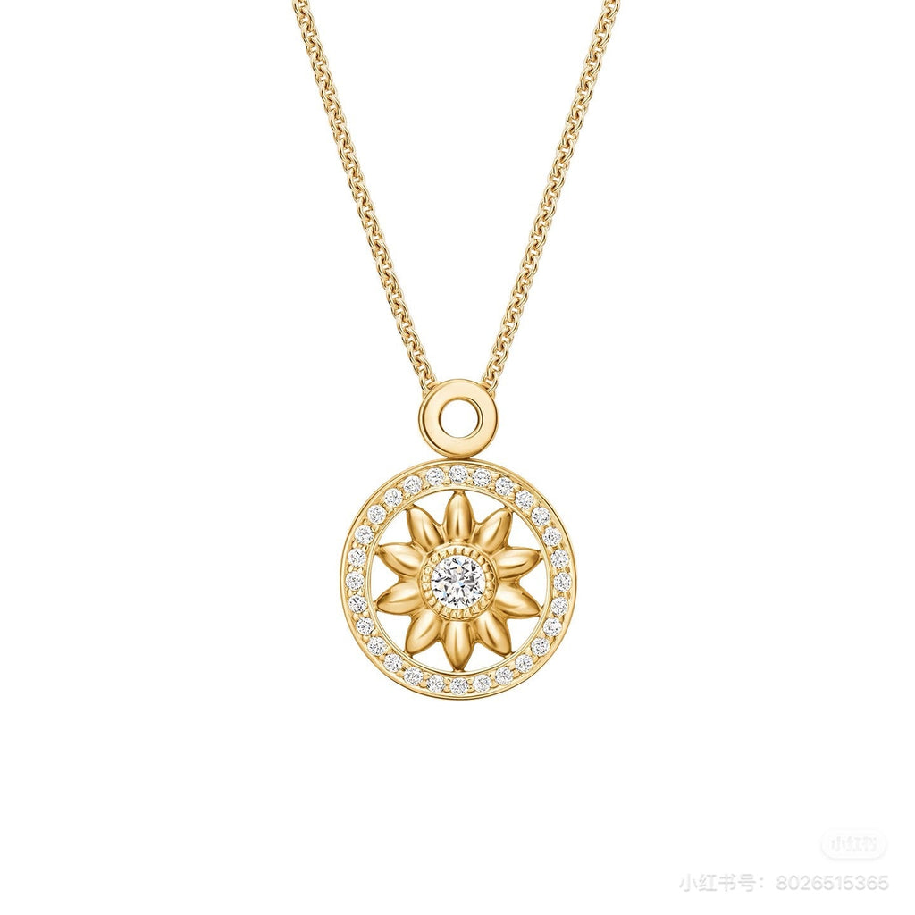 Harry Winston Style Sun Compass Cubic Zirconia 18K Gold-Plated Necklace
