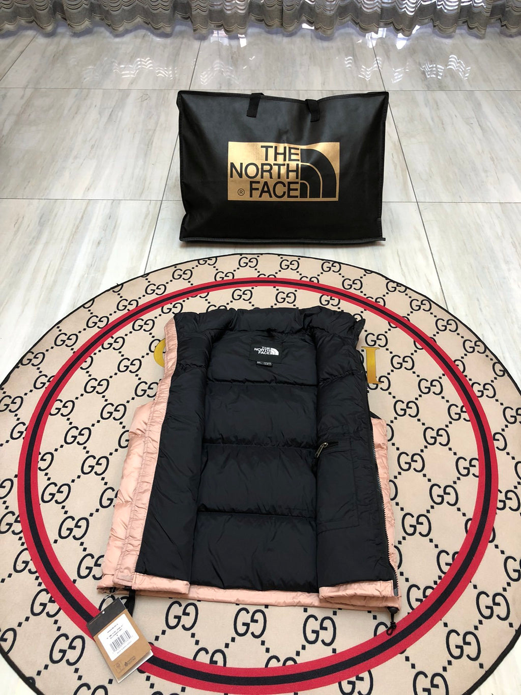 The North Face Quilted Blush Pink and Black Puffer Vest