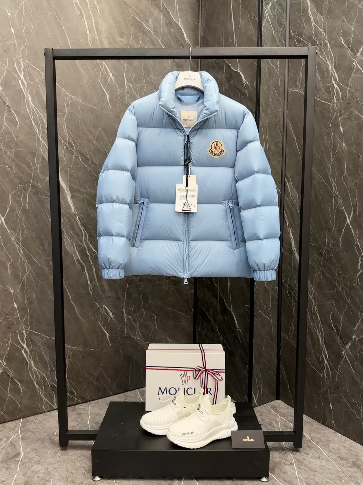 Moncler Quilted Light Blue Stand-Collar Puffer Jacket
