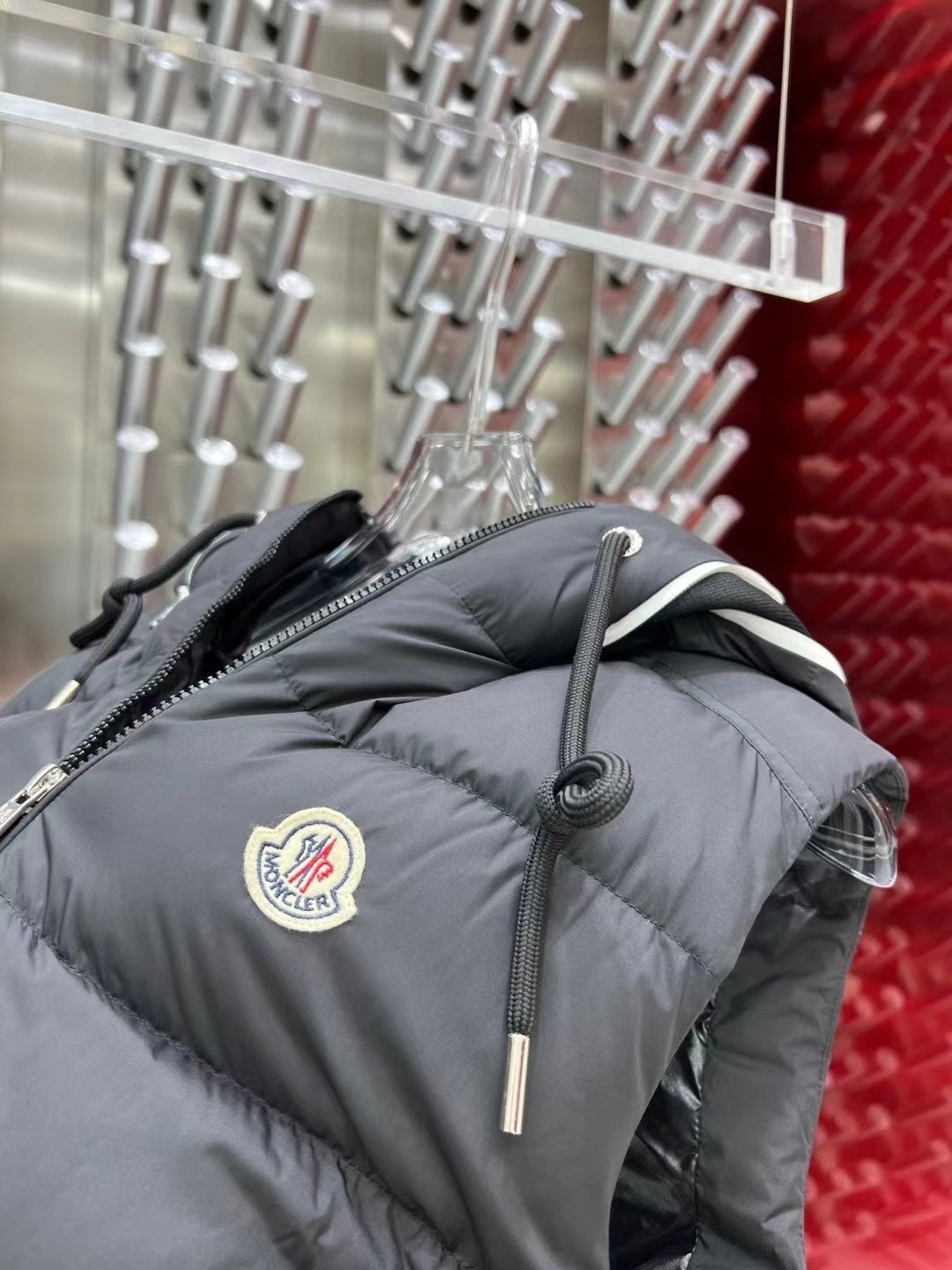 Moncler Quilted Charcoal Gray Hooded Puffer Vest