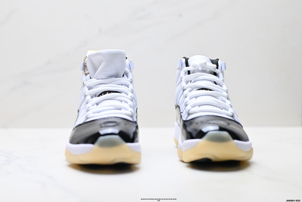 Air Jordan 11 Retro White Black Sail and Gold Unisex Sneakers Style 03