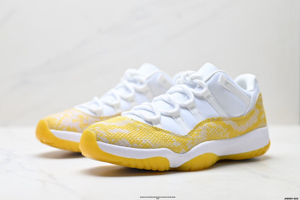 Air Jordan 11 Retro White and Yellow Snakeskin Unisex Sneakers Style 18