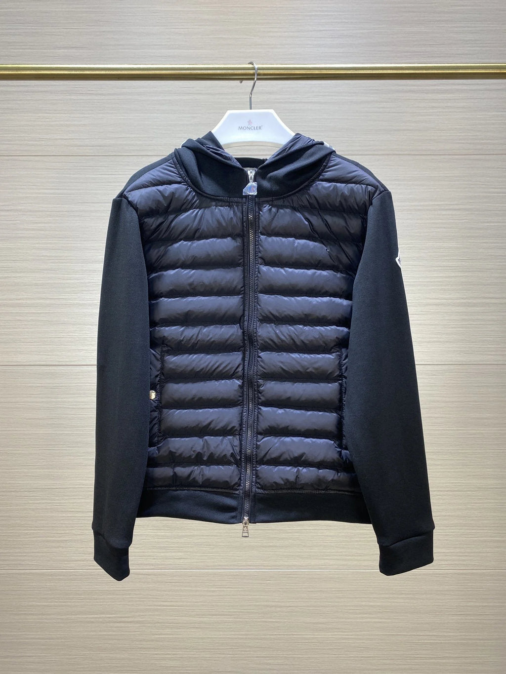 Moncler Hybrid Black Hooded Quilted Zip-Front Jacket