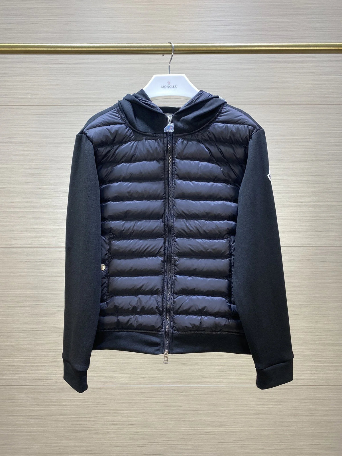 Moncler Hybrid Black Hooded Quilted Zip-Front Jacket