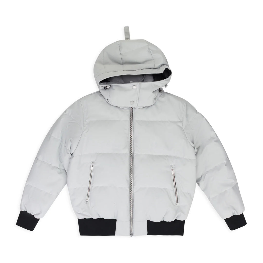 Moose Knuckles Quilted White Hooded Puffer Bomber Jacket