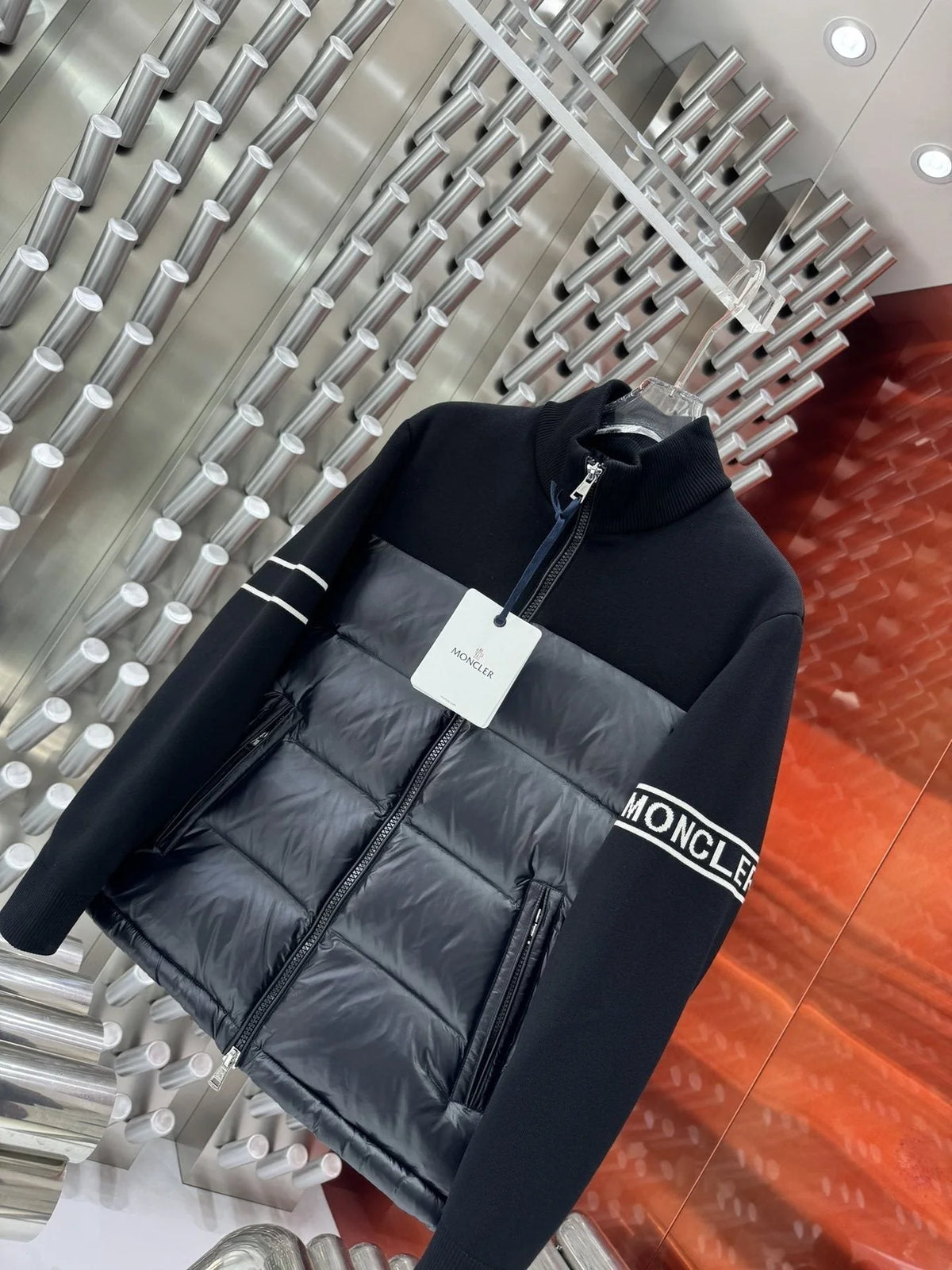 Moncler Hybrid Black and Charcoal Gray Stand-Collar Jacket