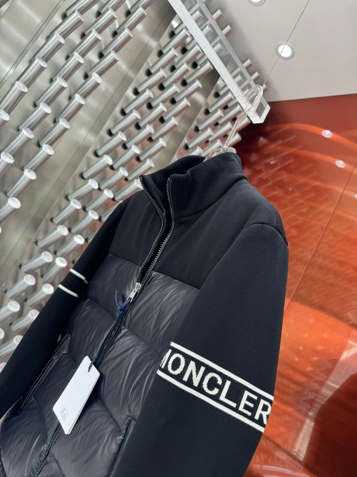 Moncler Hybrid Black and Charcoal Gray Stand-Collar Jacket