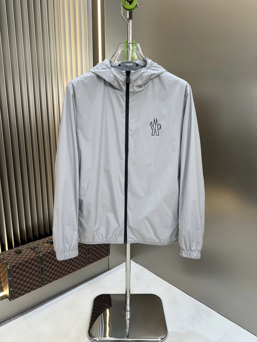 Moncler Light Gray Hooded Zip-Front Jacket