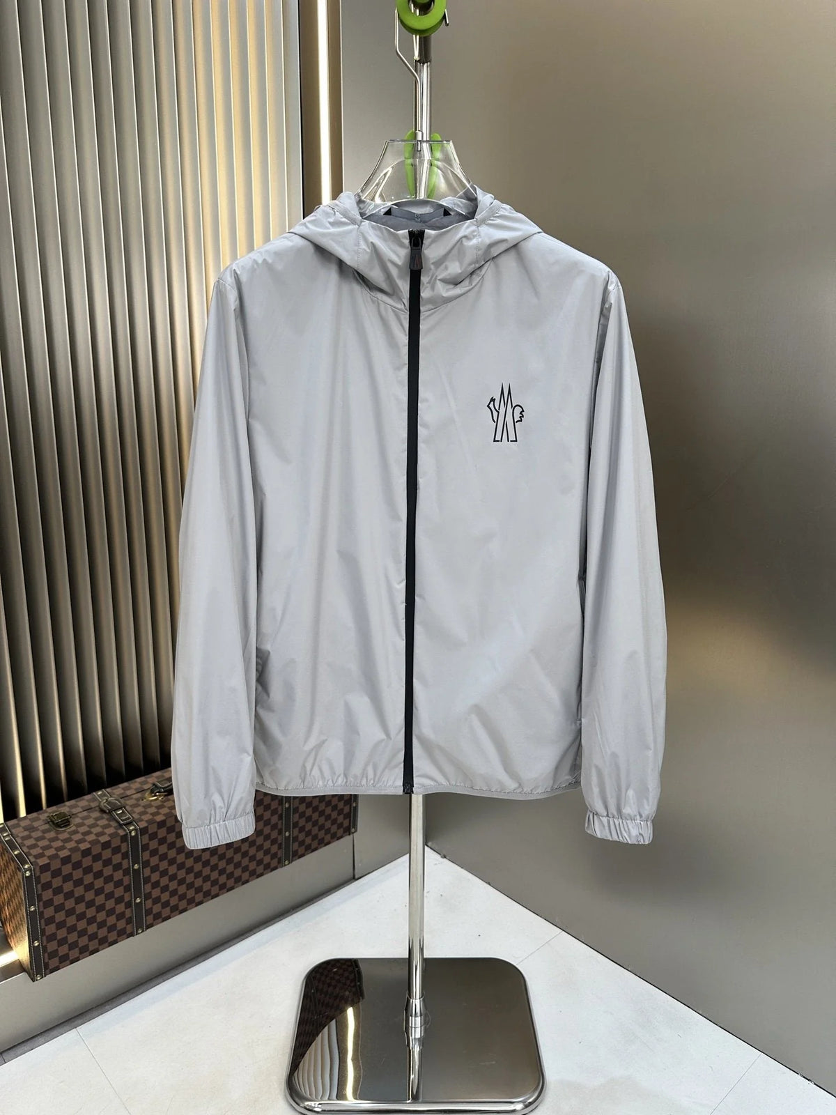 Moncler Light Gray Hooded Zip-Front Jacket