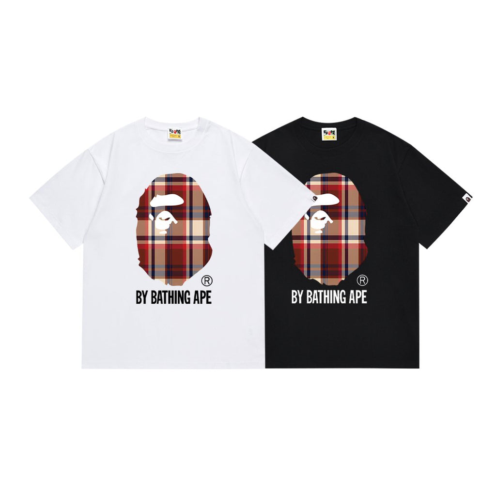 BAPE Red Plaid Ape Head Graphic T-Shirt