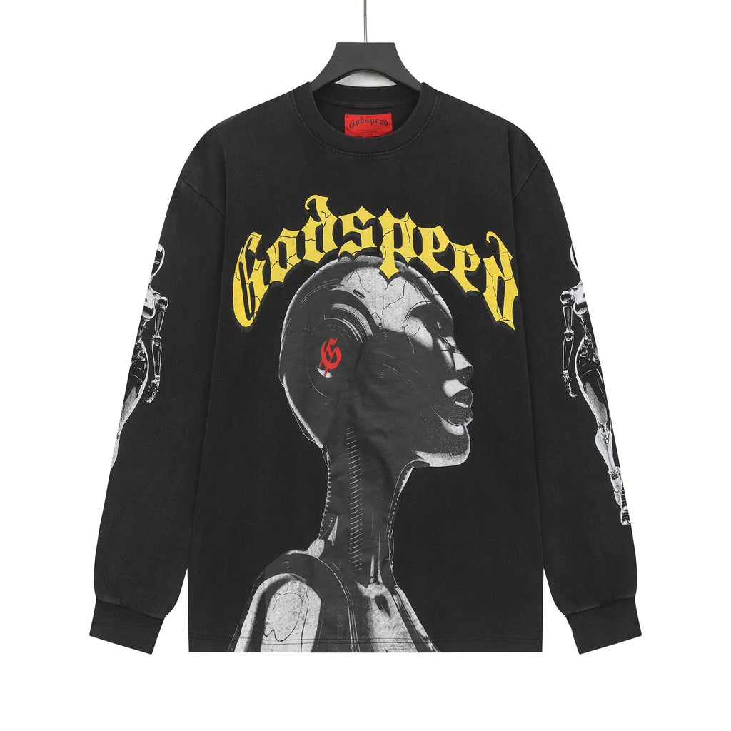 Godspeed Washed Black Rock Graphic Long-Sleeve T-Shirt