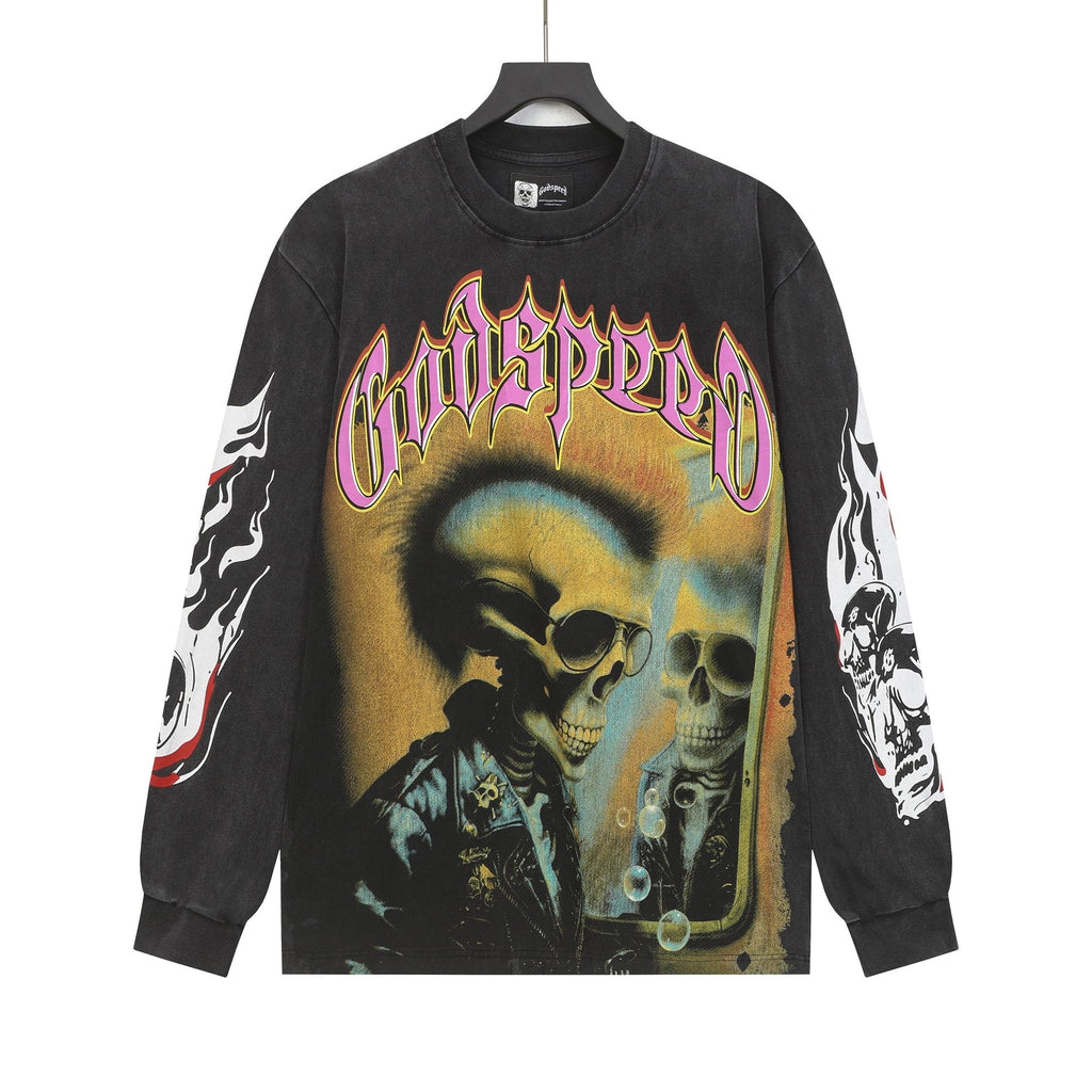 Godspeed Skeleton Graphic Washed Black Long-Sleeve T-Shirt