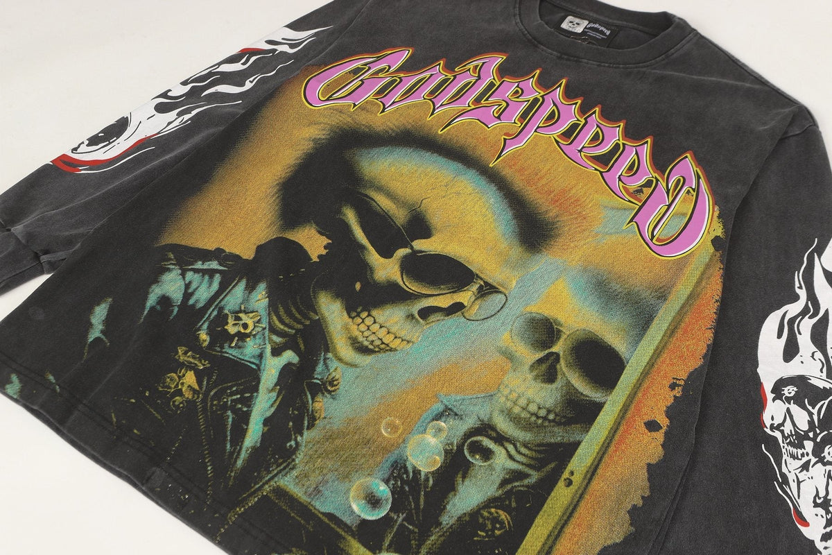 Godspeed Skeleton Graphic Washed Black Long-Sleeve T-Shirt