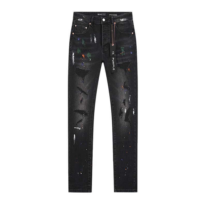 Purple Brand Black Distressed Paint-Splatter Jeans