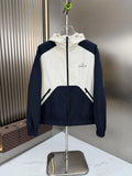 Moncler Ivory White and Navy Blue Color-Block Hooded Jacket