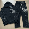 MIXED EMOTION Rhinestone Graphic Zip Hoodie & Sweatpants Set