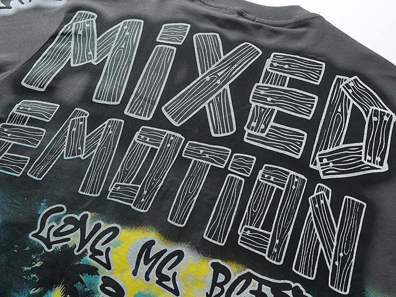 MIXED EMOTION Gray Graffiti Graphic Long-Sleeve T-Shirt