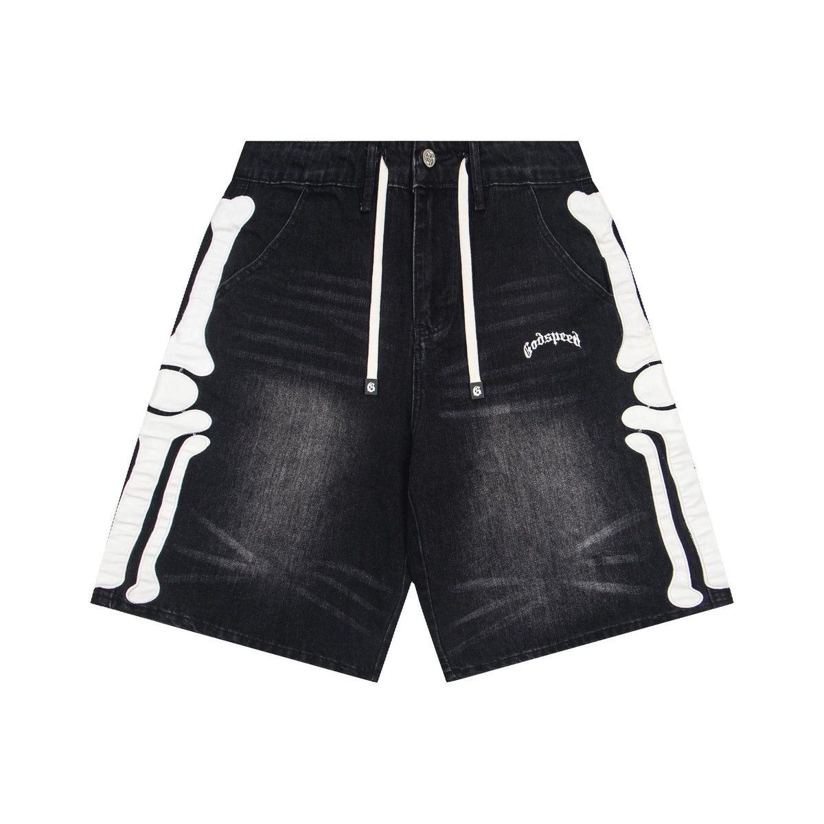 Godspeed Bone Applique Denim Shorts