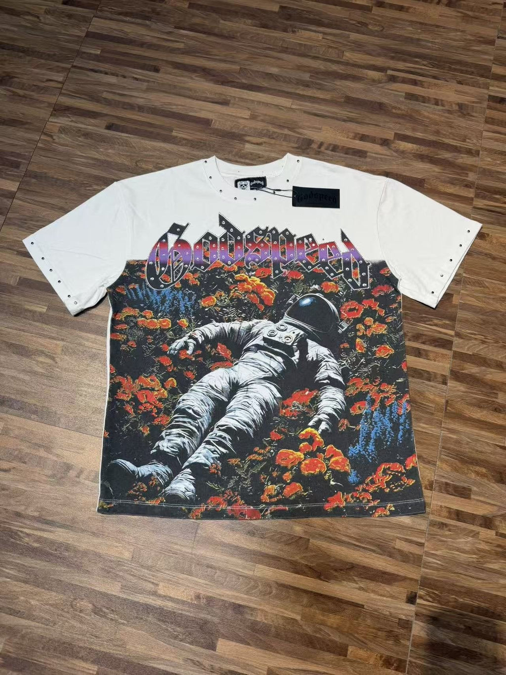 Godspeed Astronaut Flowers Studded Short-Sleeve T-Shirt