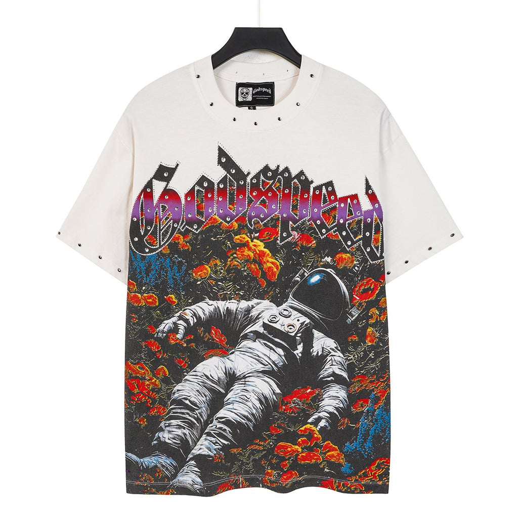 Godspeed Astronaut Flowers Studded Short-Sleeve T-Shirt